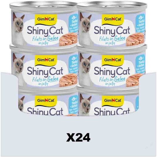 Gimcat 24 x 70 g - shinycat filets in jelly tonijn + ansjovis