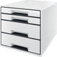 Leitz wow cube ladenblok met 4 laden - opberger met vakken - voor kantoor en thuiswerken - ideaal voor thuiskantoor - wit grijs