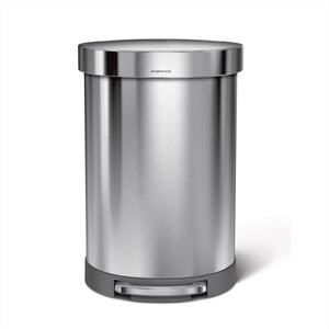 Simplehuman halfronde pedaalemmer - 60 liter - met zakkenrand - geborsteld roestvrij staal