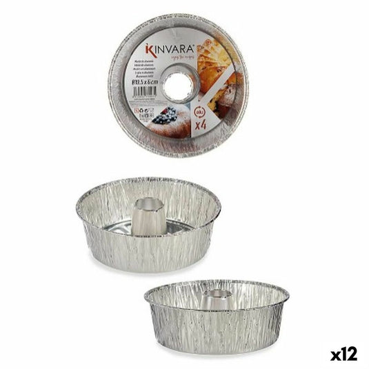 Kinvara set met cakevormen 30286c zilverkleurig aluminium 19,5 x 19,5 x 6 cm 4 onderdelen (12 stuks)