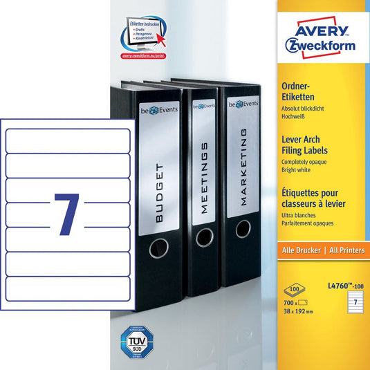 Avery ordnerrugetiketten, wit, 192,0 x 38,0 mm, permanent klevend