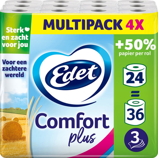 Edet comfort plus toiletpapier - 3-laags - 24 maxi rollen = 36 rollen