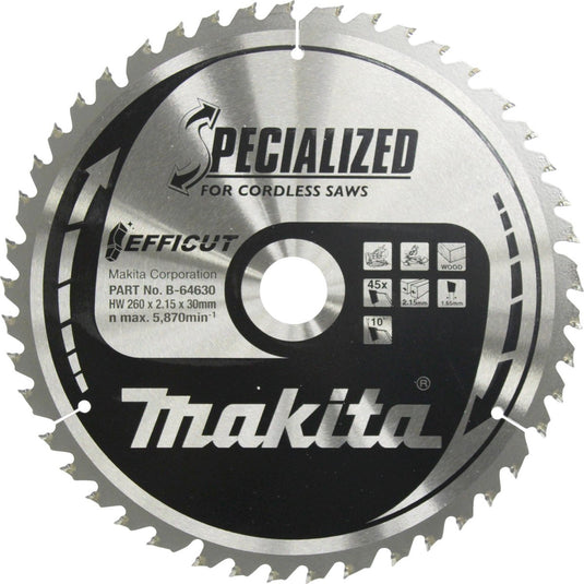 Makita accessoires makita afkortzaagblad voor hout | efficut | ø 260mm asgat 30mm 45t - b-64630