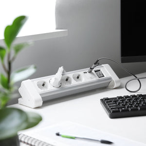 Q-link stekkerdoos - 4-voudig - randaarde - usb a c - voor bureau - 3 x 1.5 mmâ² - 1.5 m - wit grijs