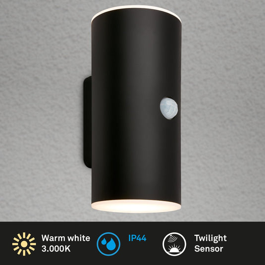 Briloner - lampe d'extérieur - lima - bewegingsmelder - schemersensor - oplaadbare batterij - opladen via usb - spatwater bescherming - 15,5 x 7 x 8,5 cm - zwart