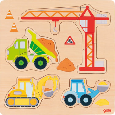 Goki inlegpuzzel - werfvoertuigen - 12 delen - hout - 2 jaar
