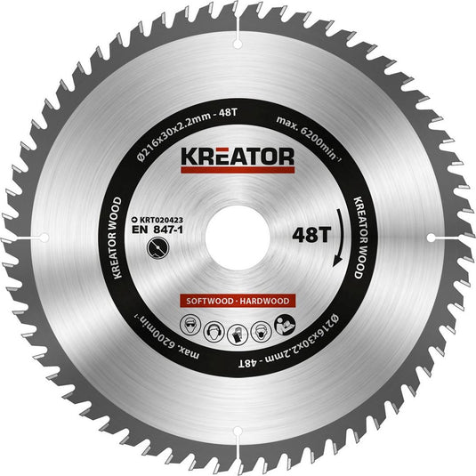 Kreator krt020423 zaagblad hout 216 mm - 48t