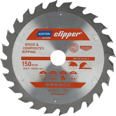 Norton - cirkelzaagblad - 150mm - voor hout en composieten - 24 tanden