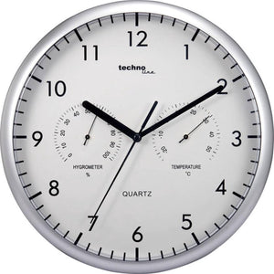 Technoline wt650 - wandklok - analoog - quartz - rond - kunststof - binnentemperatuur - binnenluchtvochtigheid - zilverkleurig