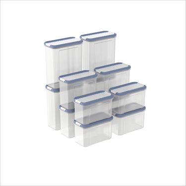 Rotho domino - set voorraadbussen en strooibussen 12-delig - vaatwasser bestendig - blauw