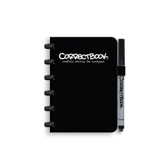 Correctbook a6 uitwisbaar notitieboek – herbruikbaar schrift – ink black zwart – gelinieerd – inclusief pen wisdoekje – aanvulbaar met extra pagina’s
