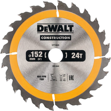 Dewalt cirkelzaagblad voor hout | construction | ø 152mm asgat 20mm 24t - dt1930-qz