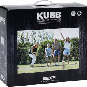 Bex kubb pro – officiële european kubb championships 2026 set – zweeds vikingschaak – premium buitenspel – massief rubberhout – koning met houtkleurige kroon – vanaf 8 jaar – inclusief draagtas