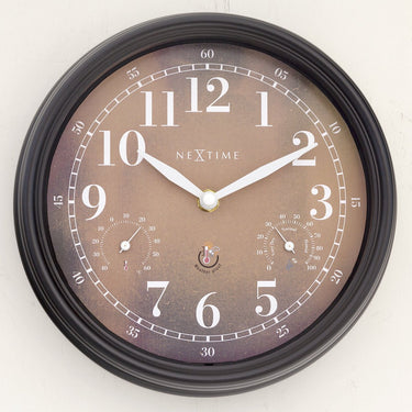 Nextime jasmine – weerstation wandklok – 23.5 cm – metaal – bruin – weerbestendig