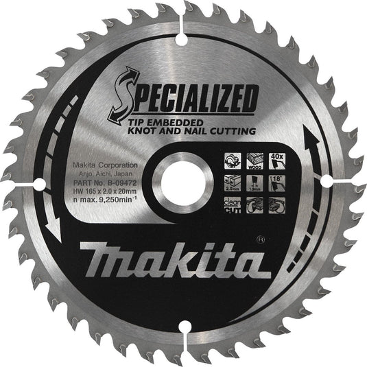 Makita cirkelzaagblad voor hout | specialized: noest spijker | ø 185mm asgat 30mm 40t - b-09494