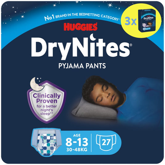 Drynites huggies luierbroekjes - jongens - 8 tot 13 jaar (30 tot 48 kg) - 27 stuks - voordeelverpakking