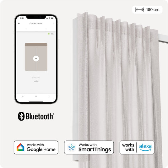 Motionblinds slimme gordijnrail – smart gordijn – bluetooth, draadloos app-bediening pull-start functie – usb-c oplaadbaar – pull-start functie – 160 cm