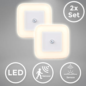 B.k.licht - led stekkerlamp - set van 2 - nachtlampje met bewegingssensor - met stopcontact - wit