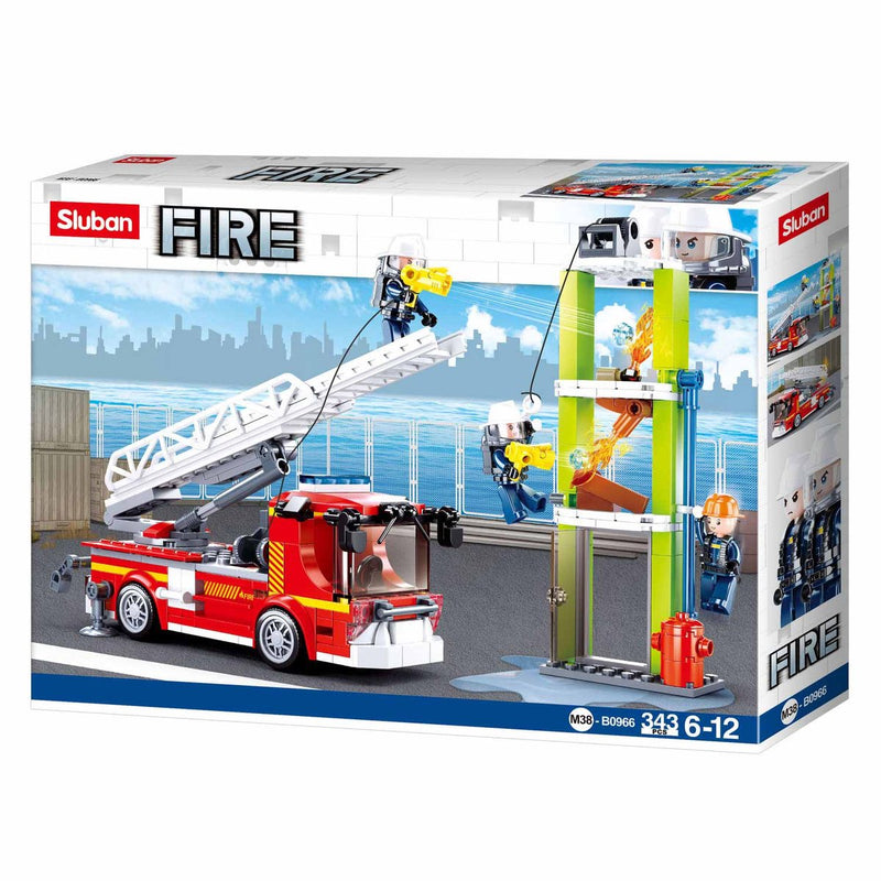 Afbeelding laden in galerijviewer, Sluban fire brandweerauto met telescoopladder ladderauto bouwspeelgoed kinderen vanaf 6 jaar – constructiespeelgoed bouwdoos met 343 bouwstenen – m38-b0966
