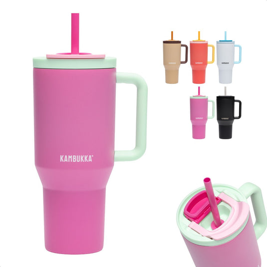 Kambukka rio - tumbler 950ml - bubblegum mint waterfles met telescopisch rietje - lek proof - bpa vrij