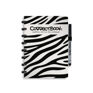 Correctbook a5 uitwisbaar notitieboek – brave zebra – gelinieerd – herbruikbaar schrift – inclusief pen wisdoekje – aanvulbaar met extra pagina’s