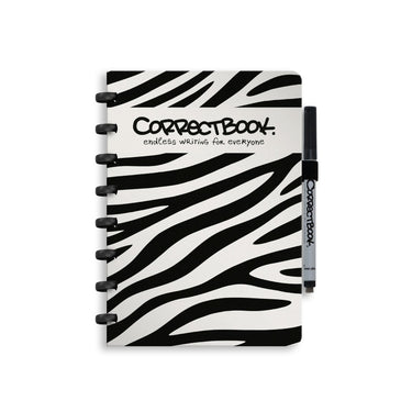 Correctbook a5 uitwisbaar notitieboek – brave zebra – gelinieerd – herbruikbaar schrift – inclusief pen wisdoekje – aanvulbaar met extra pagina’s