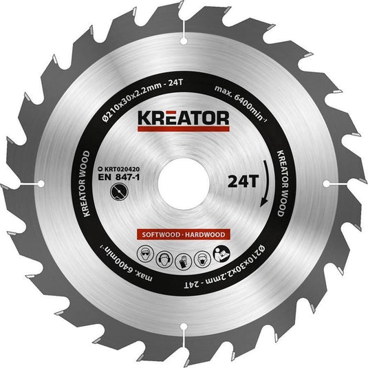 Kreator krt020420 zaagblad hout 210 mm - 24t