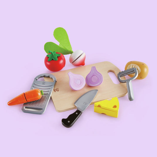 Hape cooking essentials – speelgoed keukenset met snijplank en groenten, 10-delig, vanaf 3 jaar