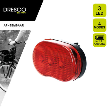 Dresco achterlicht fiets 3 led's | fietsverlichting led | achterlicht met batterij en knipperlicht
