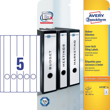 Avery ordnerrugetiketten zweckform 29,7 x 38 mm wit 125 stuks