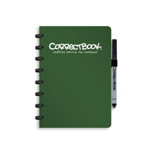 Correctbook a5 uitwisbaar notitieboek – forest green – blanco – herbruikbaar schrift – inclusief pen wisdoekje – aanvulbaar met extra pagina’s