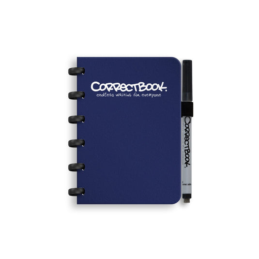 Correctbook a6 uitwisbaar notitieboek – herbruikbaar schrift – midnight blue – gelinieerd – inclusief pen wisdoekje – aanvulbaar met extra pagina’s