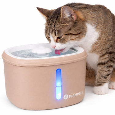 Flamingo drinkfontein kat – hond – 2,5l – beige – met koolstoffilter kunstharsfilter – stille pomp – lichtindicator – usb-kabel 150 cm – finto