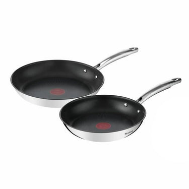 Tefal duetto koekenpannen - set van 2 - 24 28 cm - inductie, roestvrijstalen buitencoating - antibaklaag