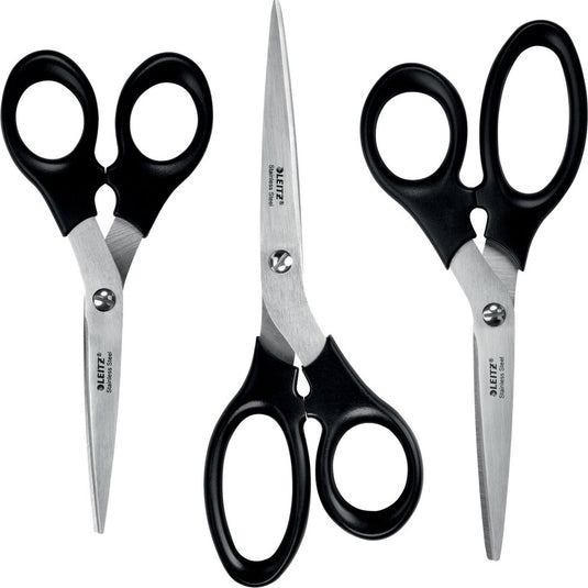 Leitz roestvrijstalen scharenset - 165 185 200 mm - met ergonomische handgreep - zwart
