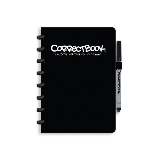 Correctbook a5 uitwisbaar notitieboek – herbruikbaar schrift – ink black zwart – gelinieerd – inclusief pen wisdoekje – aanvulbaar met extra pagina’s