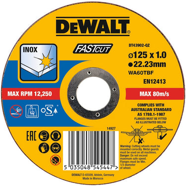 Dewalt dt43902 doorslijpschijven 125x22.2x1mm. rvs inox ve=1