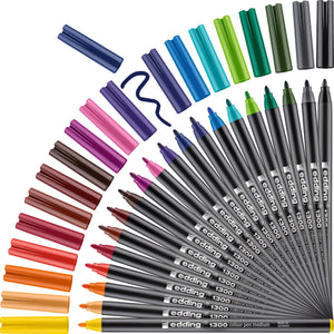 Edding 1300 20 s tekenstift set - 20 stuks in verschillende kleuren - ronde punt 2mm - om te schrijven en schetsen, en voor lay-outwerk op gekleurd licht papier - schrijven op o.a. verjaardagskaarten, briefkaarten of notities
