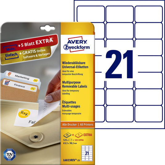Merkloos sans marque avery afneembare etiketten, wit, 63,5 x 38,1 mm, afneembaar