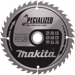 Makita cirkelzaagblad voor hout | specialized: accu | ø 165mm asgat 20mm 40t - b-32960