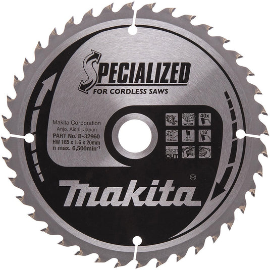 Makita cirkelzaagblad voor hout | specialized: accu | ø 165mm asgat 20mm 40t - b-32960