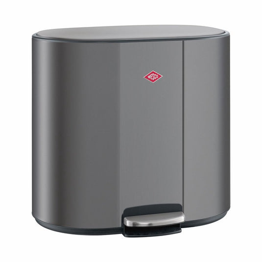 Wesco multicollector 3 prullenbak afvalscheiding (1x25 liter, 2x12 liter) | 49 liter | metaal - mat grafiet | pedaalemmer met soft close en geurfilter