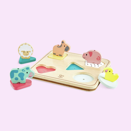 Hape boerderijdieren geluidslegpuzzel – houten puzzel met dierengeluiden, 12 stukjes, vanaf 18 maanden