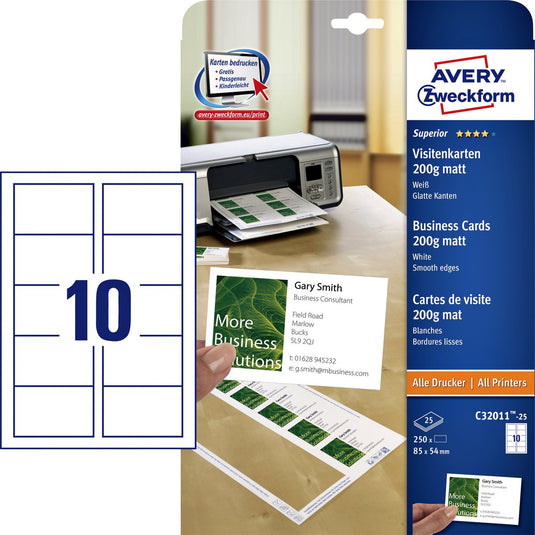 Avery visitekaarten quick clean 200 g m��