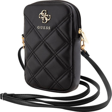 Guess quilted 4g metal logo wallet pouch met riem (7 inch) - zwart