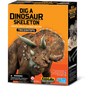 4m graaf je dino op - triceratops - opgraafkit en modelbouw skelet - kidzlabs - 7 jaar