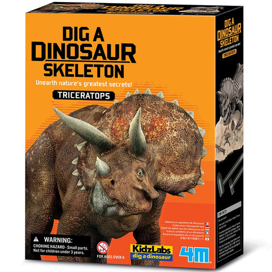 4m graaf je dino op - triceratops - opgraafkit en modelbouw skelet - kidzlabs - 7 jaar