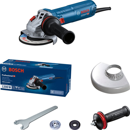Bosch professional gws 12-125 s - haakseslijper - inclusief vibrationcontrol handgreep - beschermkap - clip-on beschermkap - opnameflens - spanmoer - pensleutel