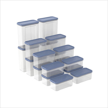 Rotho domino - set voorraadbussen en strooibussen 18-delig - vaatwasser bestendig - blauw