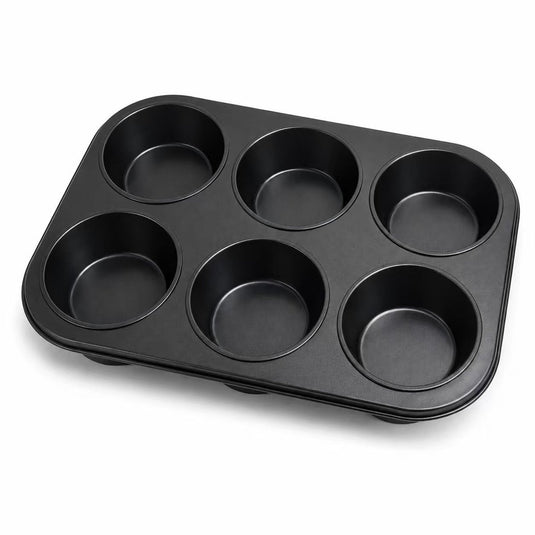 Kozie muffinvorm voor 6 muffins – pfas-vrij – anti-aanbak bakvorm – cupcakevorm – metaal – antraciet